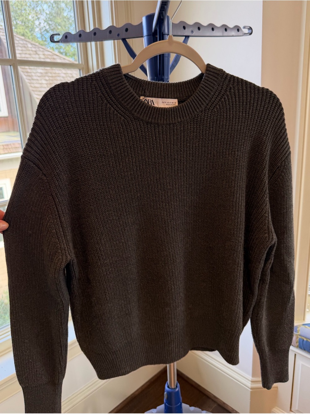 Zara Charcoal Ribbed Crewneck Sweater